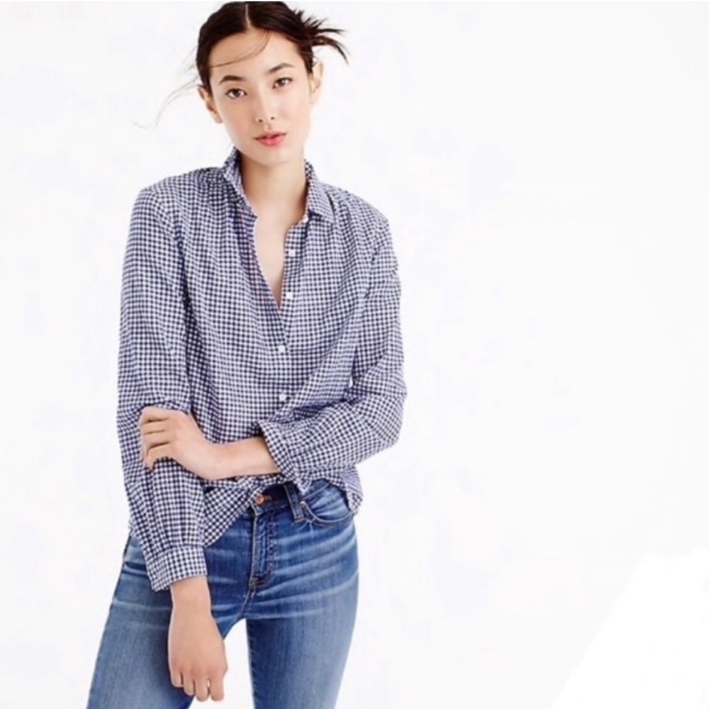 J. Crew gathered gingham popover top